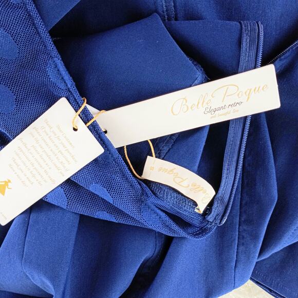 Belle Poque Elegant Retro Style Navy Pencil Dress Polka Dots Small NWT - Picture 7 of 12